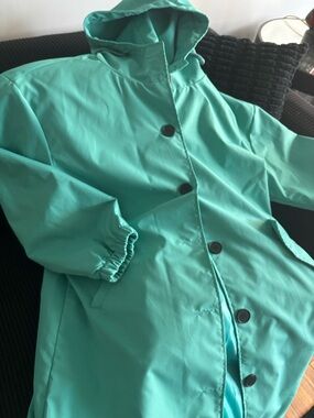 Lightweight Teal Hooded Raincoat Jacket - Women